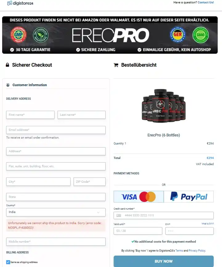 ErecPro Order Page